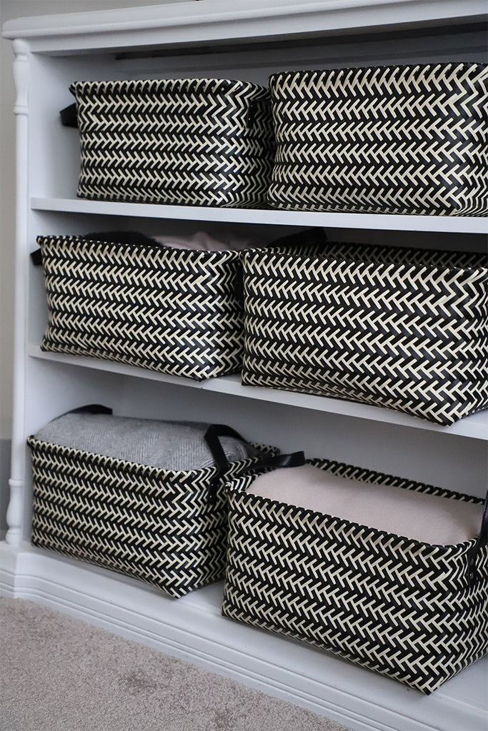 Herringbone Rect Basket Black & White