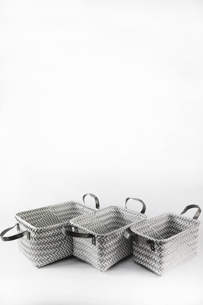 Herringbone Rect Basket Grey & White