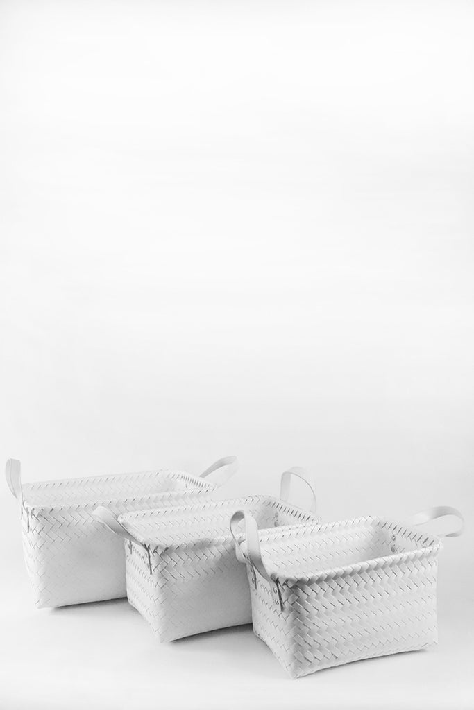 Herringbone Rect Basket White