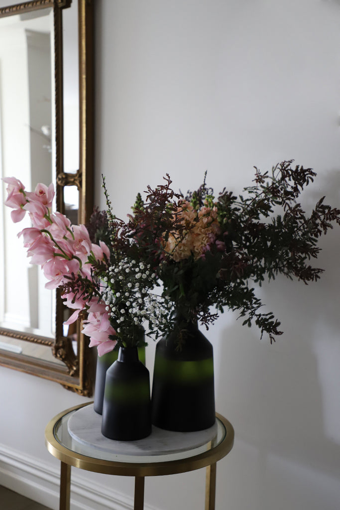 Green Glass Frosted Vase