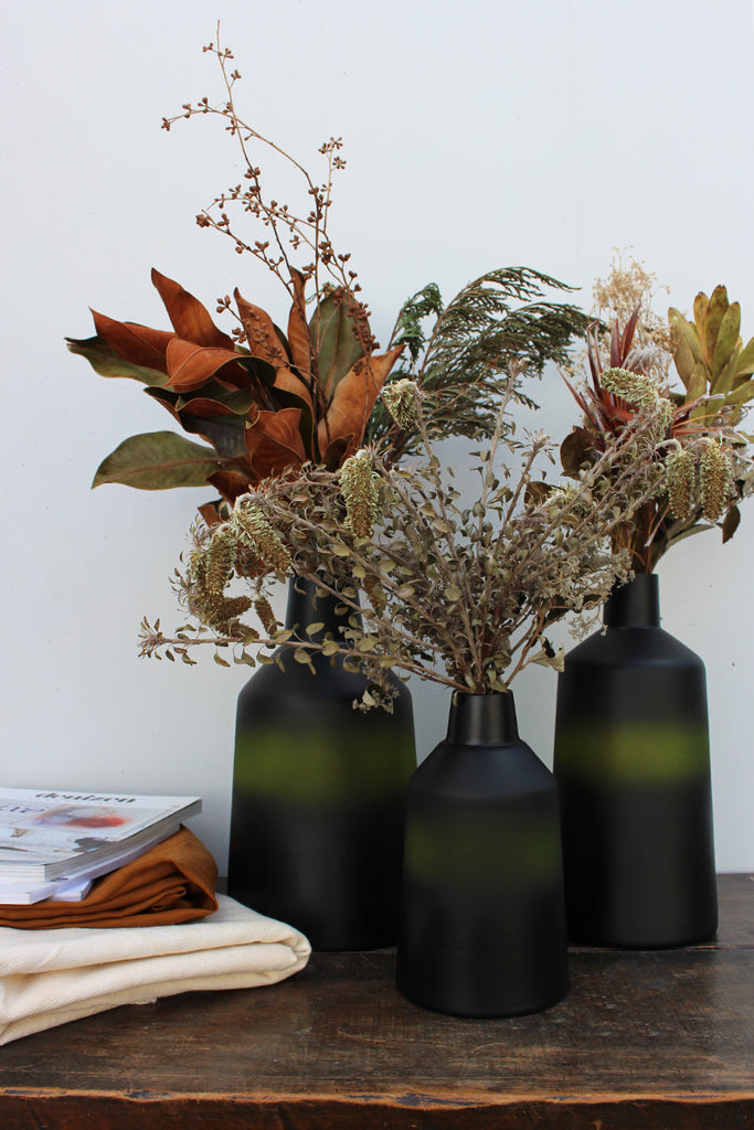 Green Glass Frosted Vase