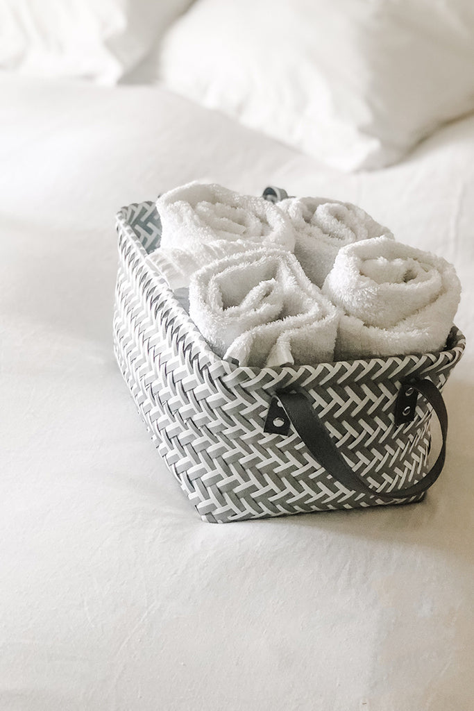 Herringbone Rect Basket Grey & White