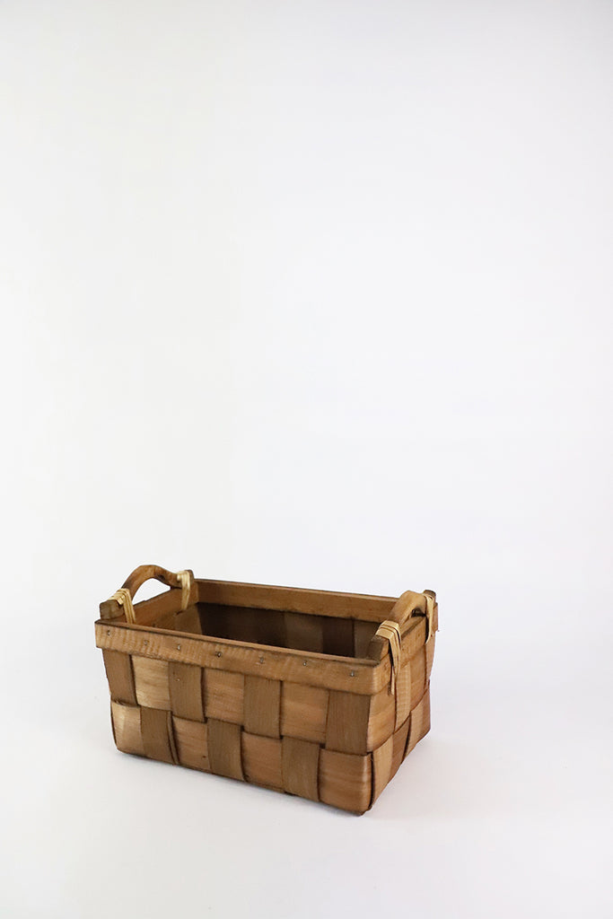 Wide Woven Rectangle Wooden Basket