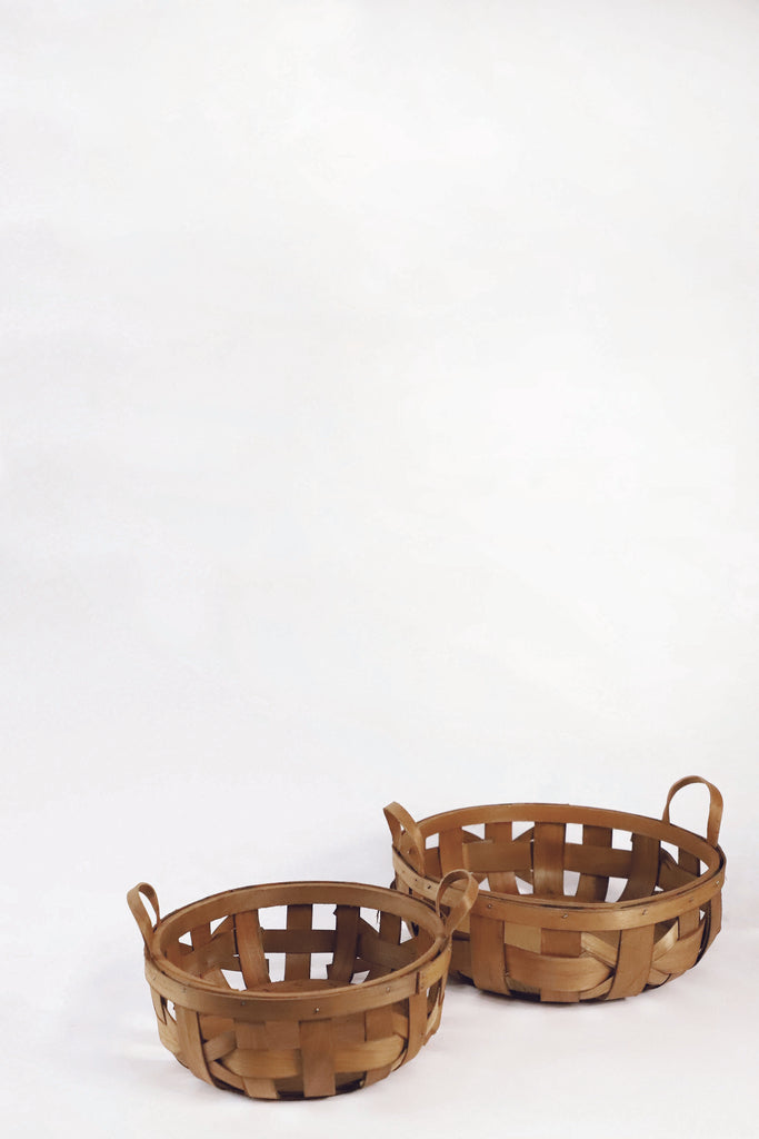 Wide Woven Round Wooden Baskets